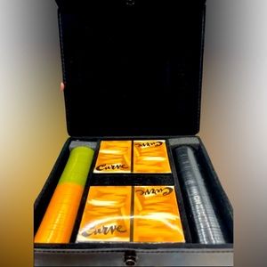 Curve Claiborne poker set, 2 card decks, 3 color chips. Excellent Condition.